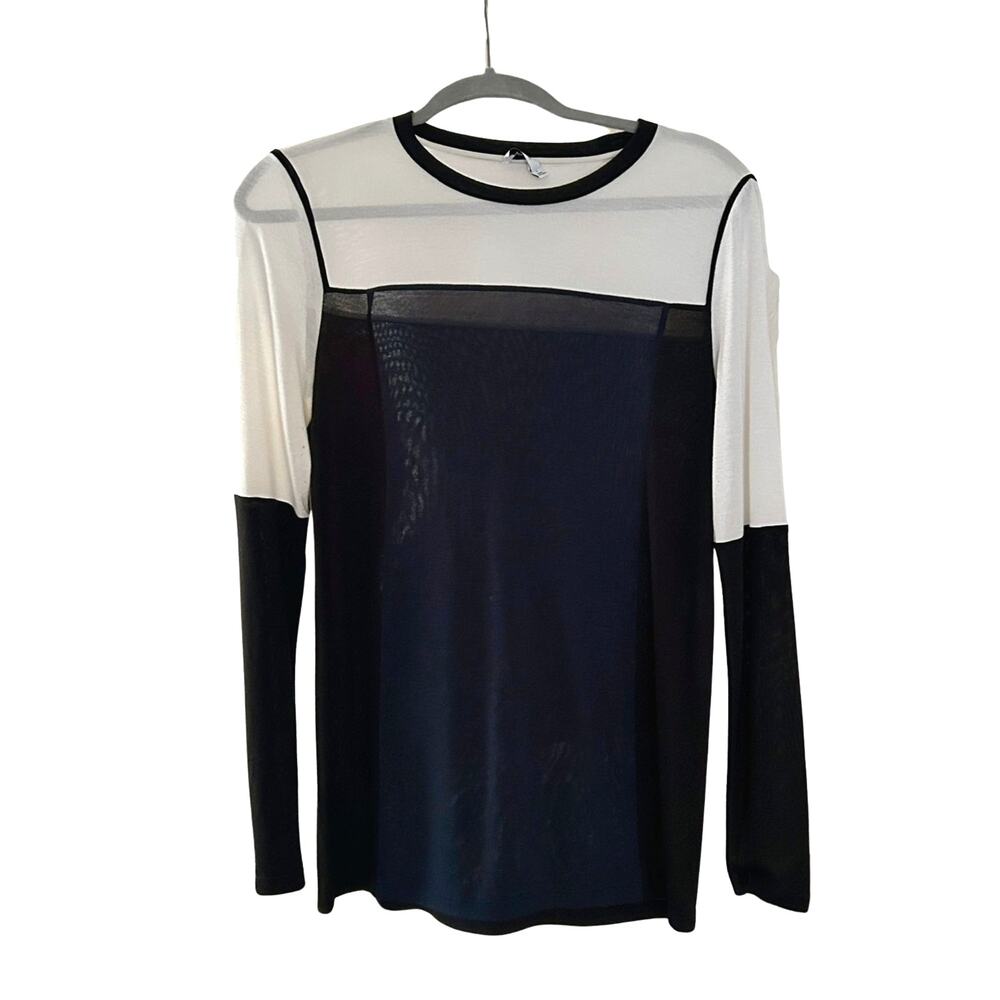 Vince Colorblock Long Sleeve Top – Black & Ivory, Size S